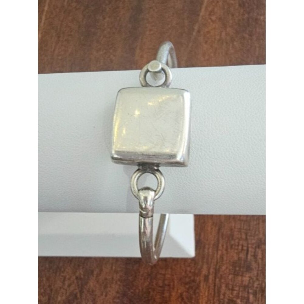Sterling Silver Square Engravable Hinged Hook Closure Cuff Bracelet